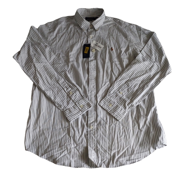 NWT Polo Ralph Lauren Classic Fit Size XL Grey White Stripe Button Down Shirt - Picture 1 of 14